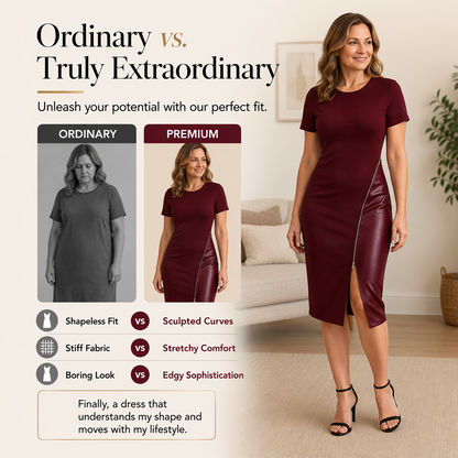 ✨ Women’s Faux Leather Patchwork Dress – Elegant Edge Meets Women’s Faux Leather Patchwork Dress – Elegant Edge Meets Women's Elegant Faux Leather Patchwork Dress– Elegant Edge Meets Effortless Style 🖤